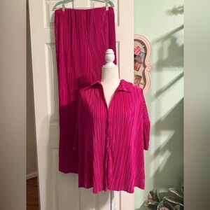 Vibrant Pink Pleated Matching Loungewear Set